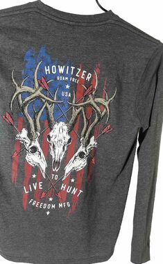 Howitzer Triple Hunt Gray Graphic T-shirt S Premium Fit Jersey Cotton/polyester